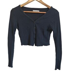 Urban Outfitters Black Ribbed Button Front Cropped Top S Long‎ Sleeve Knit